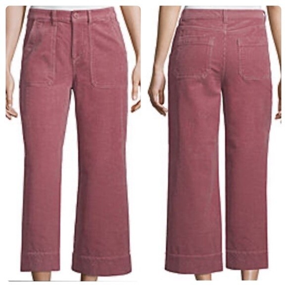 A.n.a. Corduroy Pants Dusty Rose Pink High Waisted Wide Leg Crop Cords - Picture 2 of 6